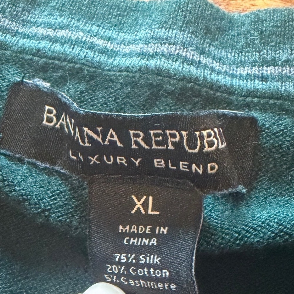 Banana Republic Silk Cotton Cashmere V-Neck Sweater Mens XL Teal Green Luxury - Picture 3 of 6